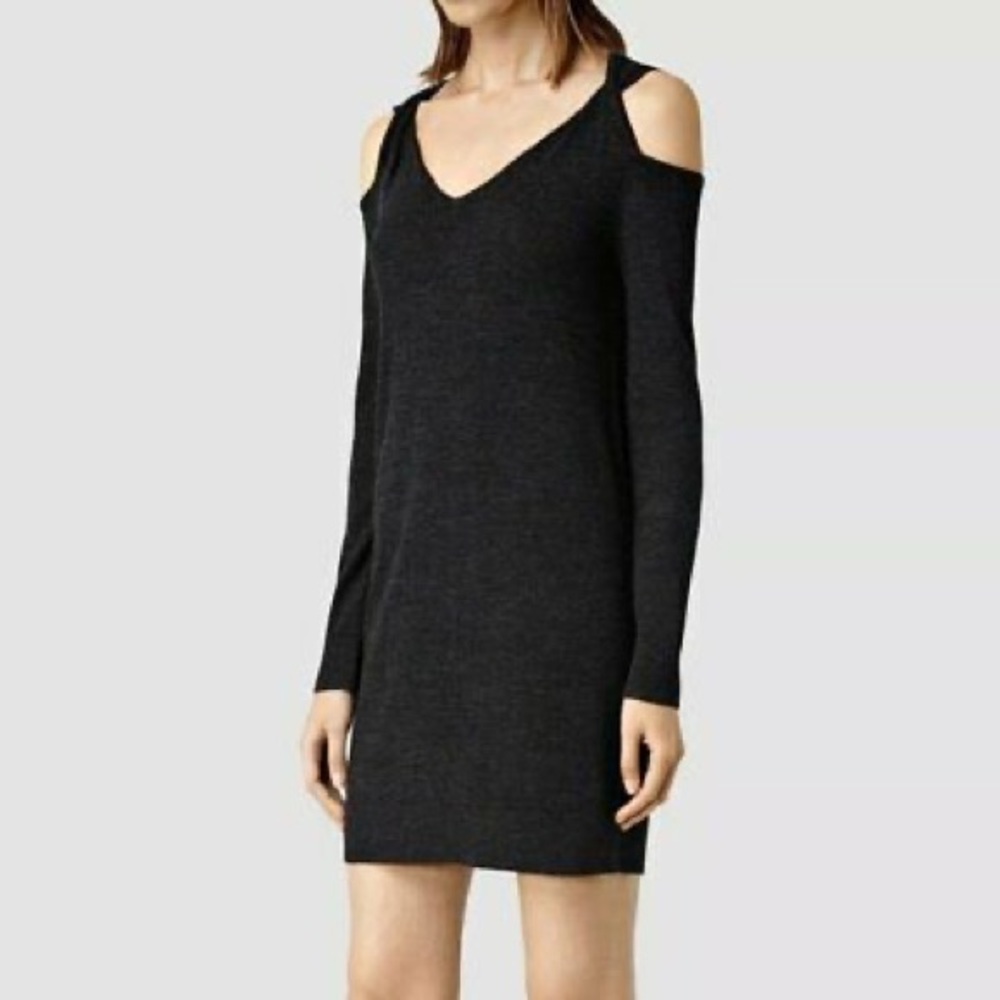 Allsaints Neri Dress - Cinder Marl Size S 100% Merino Wool